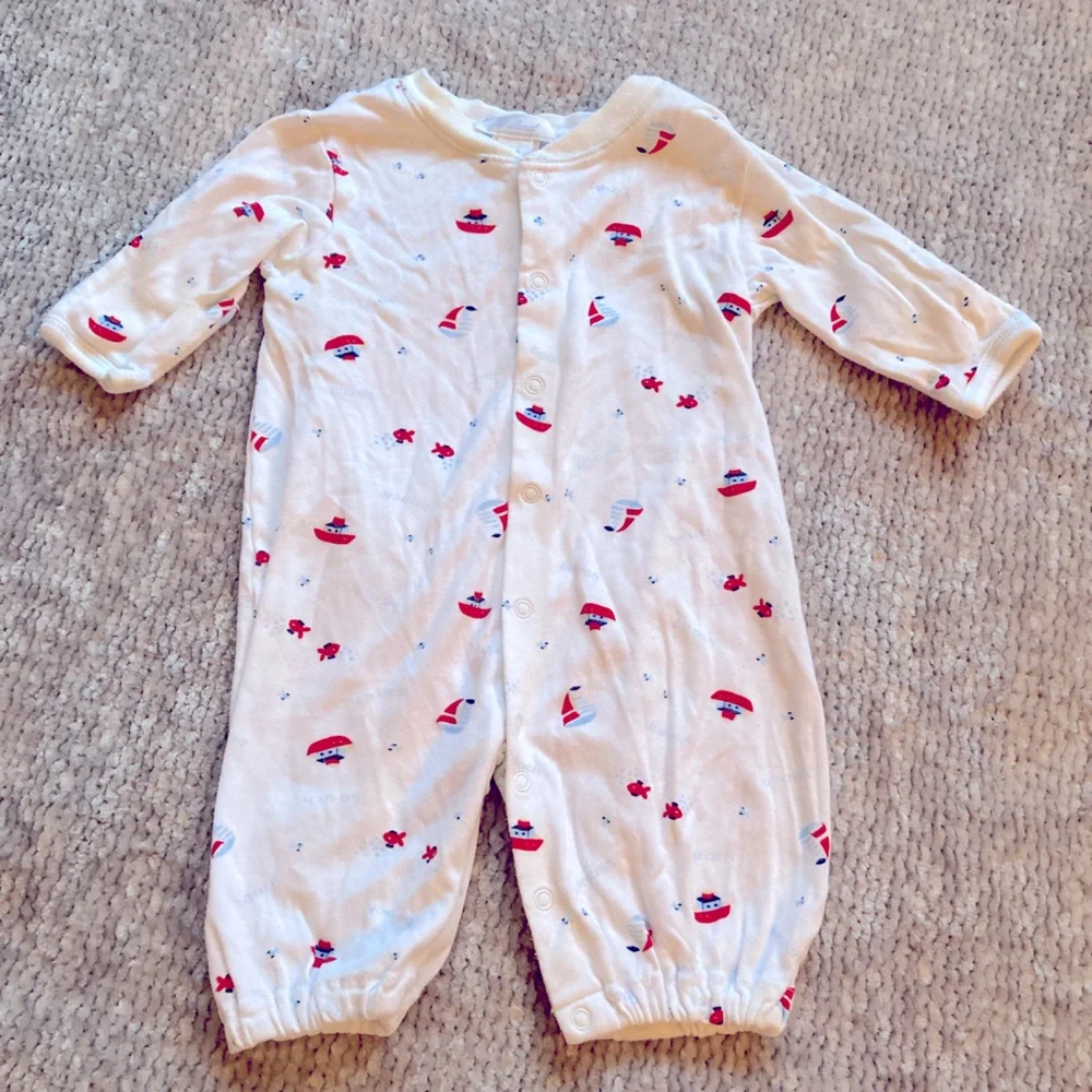 E Land‎ Baby Nautical Jumpsuit 0-3 Months Boats Sailboat Cotton Romper